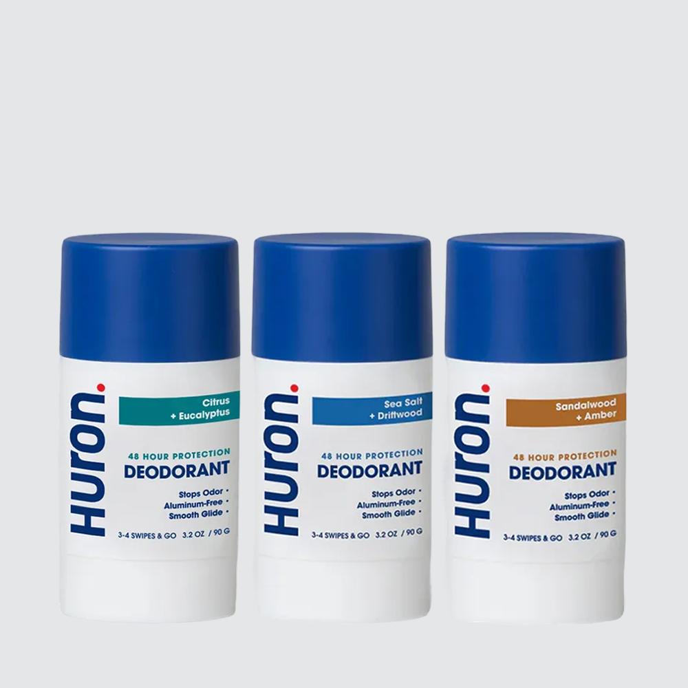 HURON. 48 HOUR PROTECTION DEODORANT; Citrus + Eucalyptus; Sea Salt + Driftwood; Sandalwood + Amber