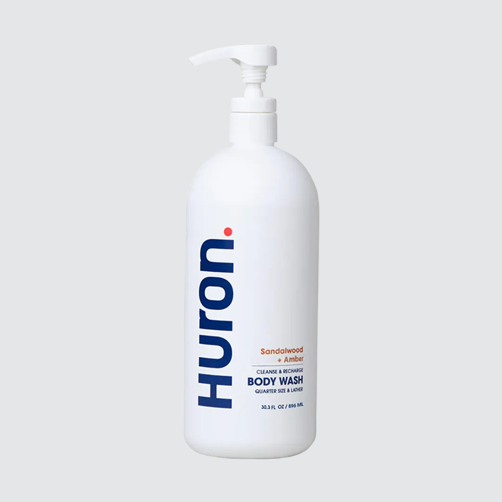 Huron pump bottle — Sandalwood & Amber; Cleanse & Nourish; BODY WASH; 33.8 FL OZ / 1 L #scent_sandalwood + amber