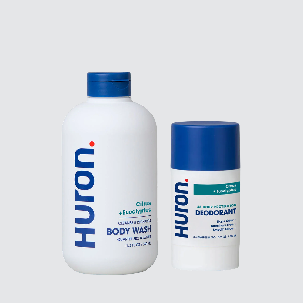 HURON BODY WASH and DEODORANT duo, Citrus + Eucalyptus scent, 48 HOUR PROTECTION. #scent_citrus + eucalyptus