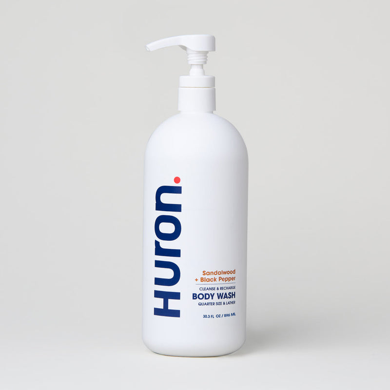Huron Sandalwood + Black Pepper Body Wash bottle with pump#scent_sandalwood + black pepper